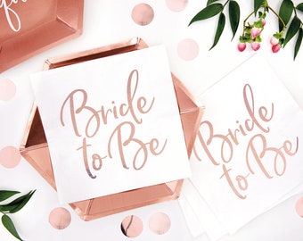 20 Bride To Be Paper Napkins, White Rose Gold Hen Party Napkins, Bridal Shower Napkins, Bachelorette Party Napkins, Floral Rose Gold Napkin