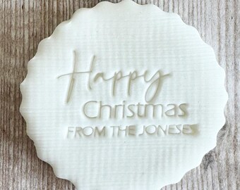Personalised Christmas Family Surname Fondant Embosser, Custom Cookie Biscuit Stamp, Festive Cake Decorating, Cupcake Icing Decoration
