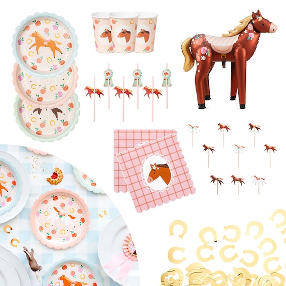 Pony Horse Birthday Partyware, Girls Birthday Party, Horse Plates Napkins Cups Balloons, Pony Party