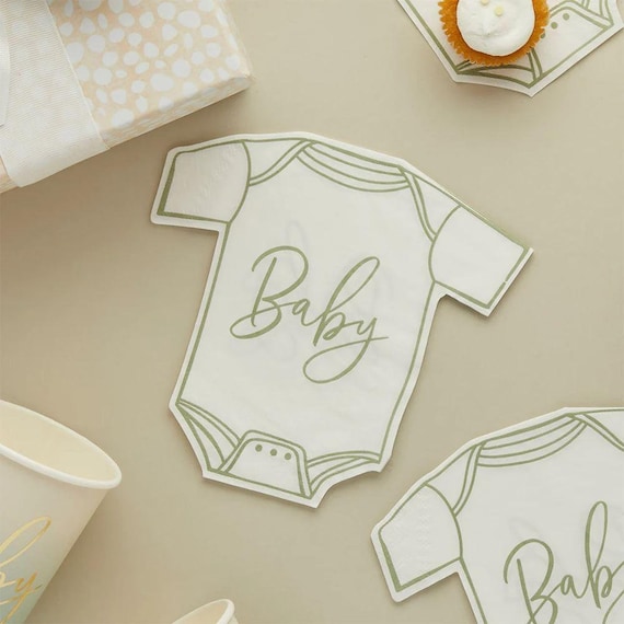 Baby Shower Paper Napkins, Sage Green Baby Grow Tableware for Mum-to-Be Celebrations (Pack of 16)