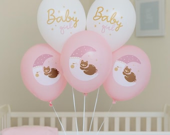 6 Pink Baby Girl Balloons, Party Decorations for Baby Shower, Newborn Celebration, Gender Reveal, First Birthday