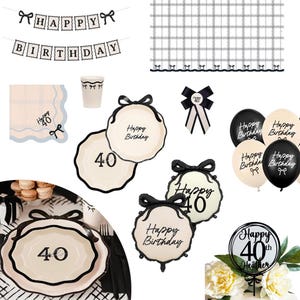 40th Birthday Party Tableware, Birthday Bow Design Tableware, Age 40 Partyware,  40th Party Napkins Plates Cups Balloons Toppers