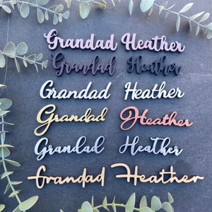 Tarjetas personalizadas de nombres de lugares de madera, favores de boda, etiquetas de nombres de madera para niños pequeños, nombres de madera, nombres de lugares de madera cortados con láser
