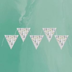Green Botanical Bunting, Garden Party Decoration, Wedding Hanging Decoration, Botanical Party Flag Banner 5m