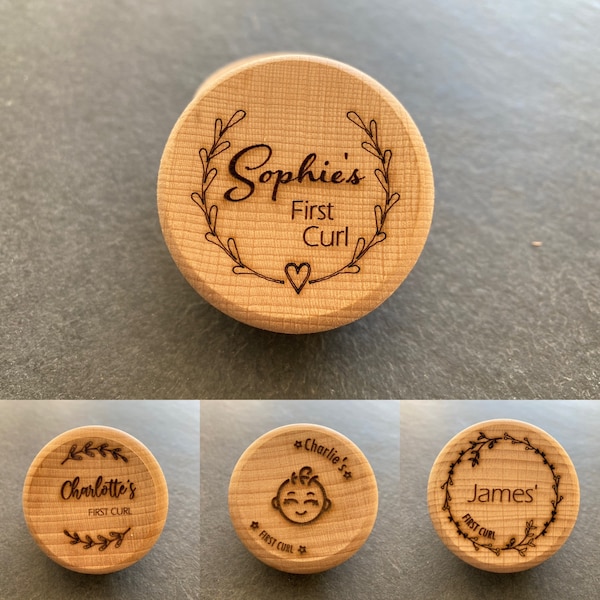 Personalised First Curl Box, Childrens Wooden Keepsake, Engraved Trinket Pot, Christening Gift, New Baby Wooden Keepsake Gift