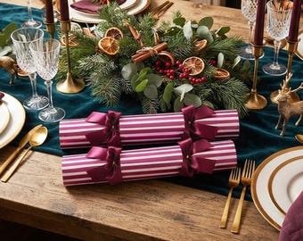 Whodunnit Mystery Game Christmas Crackers, Recyclable Purple Striped Festive Paper Tableware, 32cm Crackers for Christmas Dinner, Set of 6