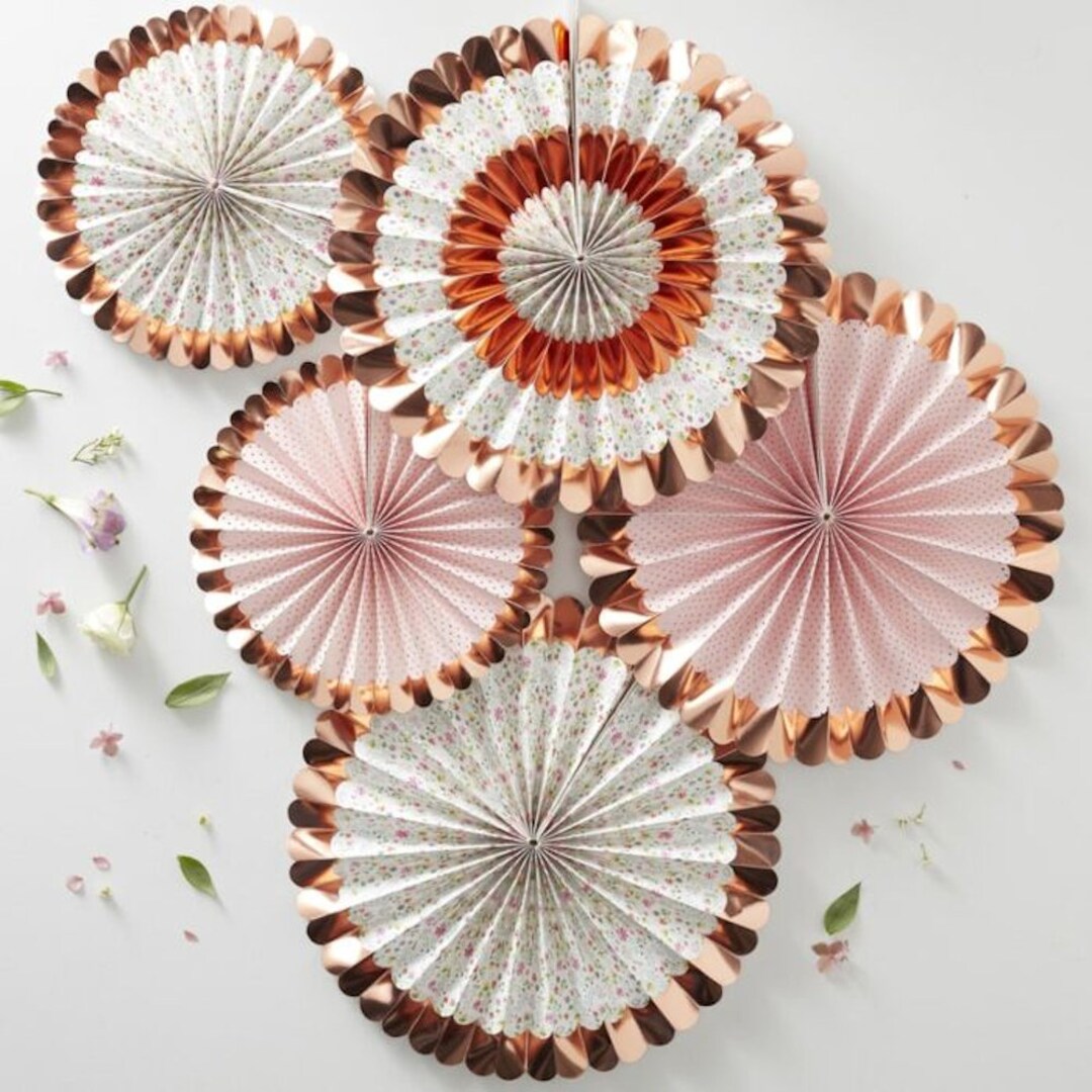 5 Rose Gold Fan Decorations Foiled Ditsy Wedding Party Etsy