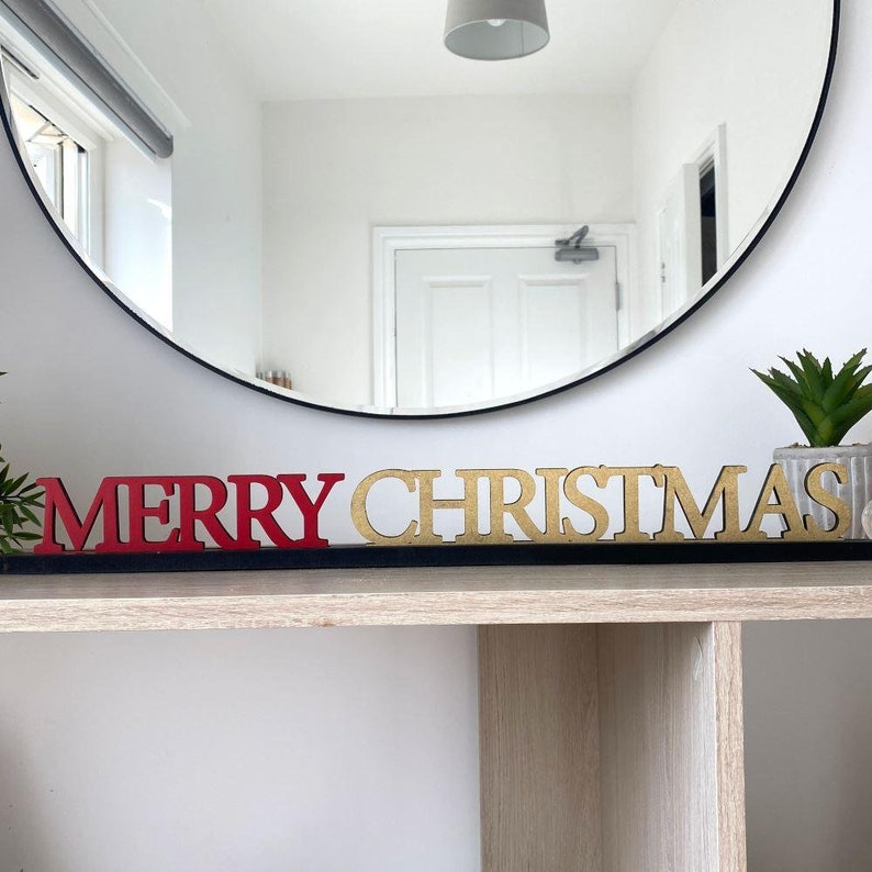 Cartello natalizio personalizzato "Buon Natale", decorazione da appoggio in legno colorato, decorazione natalizia, decorazione per la casa, cartello natalizio con supporto immagine 7
