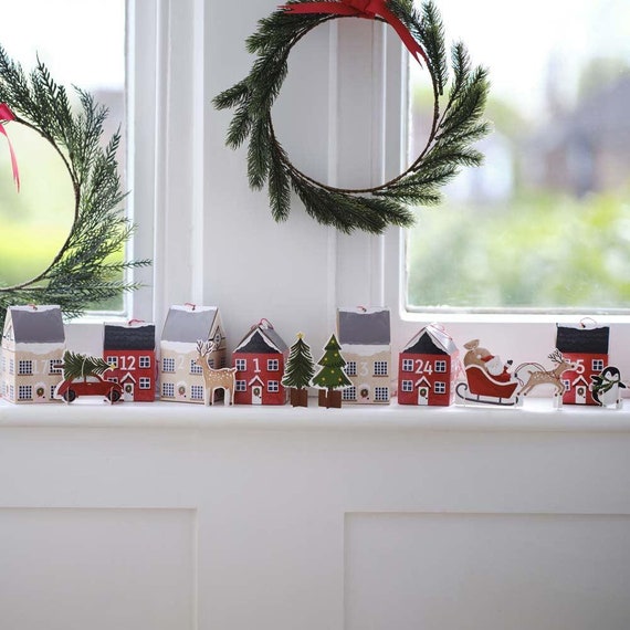 Calendrier De L'Avent Vide DIY 24 Boîtes - Carton Kraft, Motifs Noël, Réutilisable, Boîtes 7x7x7 Cm