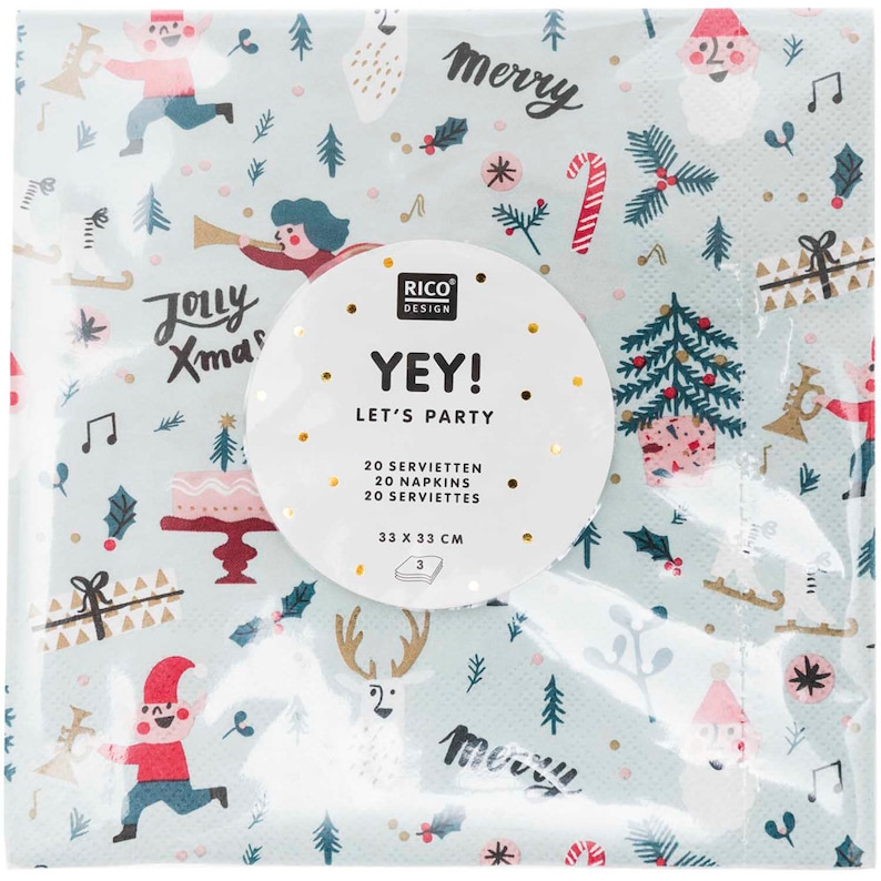 3ply Green Star Pack x 20 Christmas Napkins Decor 33 x 33cm