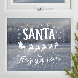 Santa Please Stop Here Window Sticker, Decal Festive Shop Window, Santa Sign, Christmas Window Decoration, Santa Decoration, Window Display