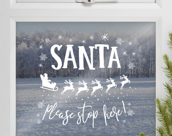 Santa Please Stop Here Window Sticker, Decal Festive Shop Window, Santa Sign, Christmas Window Decoration, Santa Decoration, Window Display