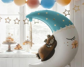 Palloncino Teddy Bear On The Moon, decorazione per la cameretta dei neonati, palloncino per feste per neonati, simpatico regalo con palloncino di elio per bambini