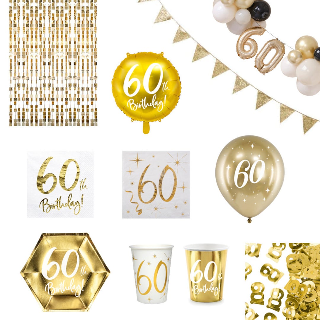 Gold 60th Birthday Party Supplies, 60th Party Plates Napkins Cups — free download