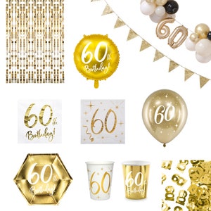 Gold 60th Birthday Party Supplies, 60th Party Plates Napkins Cups Balloons Confetti Decorations, Age 60 Partyware, Gold 60th Party