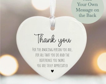 Personalised Thank You Gift, Friendship Porcelain Heart, Custom Hanging Heart Keepsake, Ceramic Heart Ornament