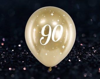 6 glänzende goldene Luftballons zum 90. Geburtstag, goldene Geburtstagsparty, Luftballons zum 90. Geburtstag, Kulisse für die Dekoration des 90. Veranstaltungsortes, Meilenstein-Geburtstag