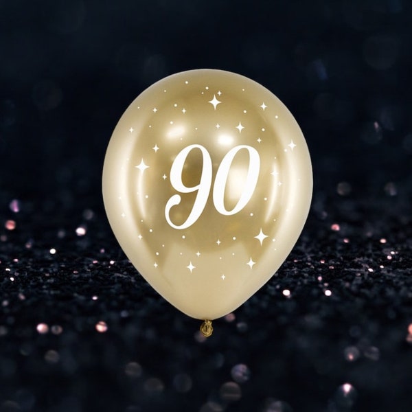 6 Glossy Gold 90th Birthday Party Balloons, Gold Birthday Party, 90th Birthday Balloons, 90th Venue Decoration Backdrop, Milestone Birthday