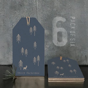 6 Woodland Blue Christmas Gift Tags, Christmas Gift Wrapping, Festive Navy Gift Tags, Gift Tags image 1