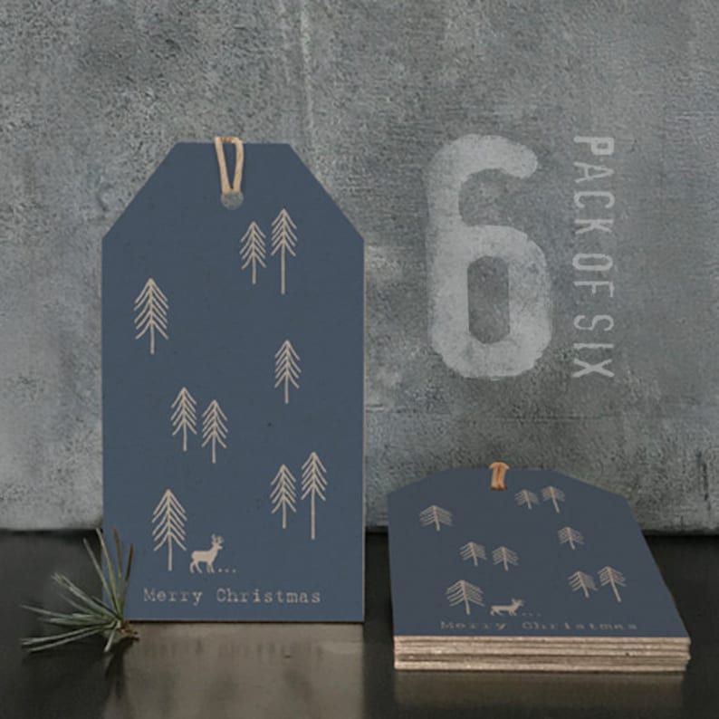 6 Woodland Blue Christmas Gift Tags, Christmas Gift Wrapping, Festive Navy Gift Tags, Gift Tags image 1