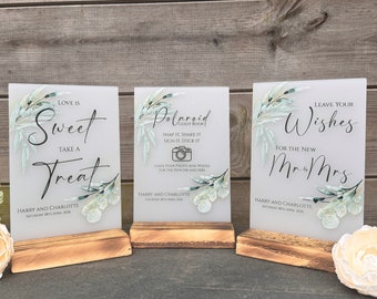 Personalised Wedding Table Signs, Guest Book Leave Your Wishes Sign, Polaroid Sign, Sweet Bar Sign Botanical Wedding Reception Decoration A5