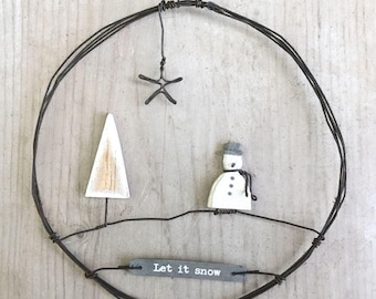 Large Hanging Metal Snowman Wreath, Rustic Hanging Festive Decoration, Christmas Decoration, Rustic Festive Keepsake, Gift For Her