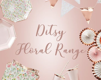 Rose Gold Floral Party, Vintage Birthday Party, Ditsy Afternoon Tea Party, Wedding Decorations, Shabby Chic Partyware