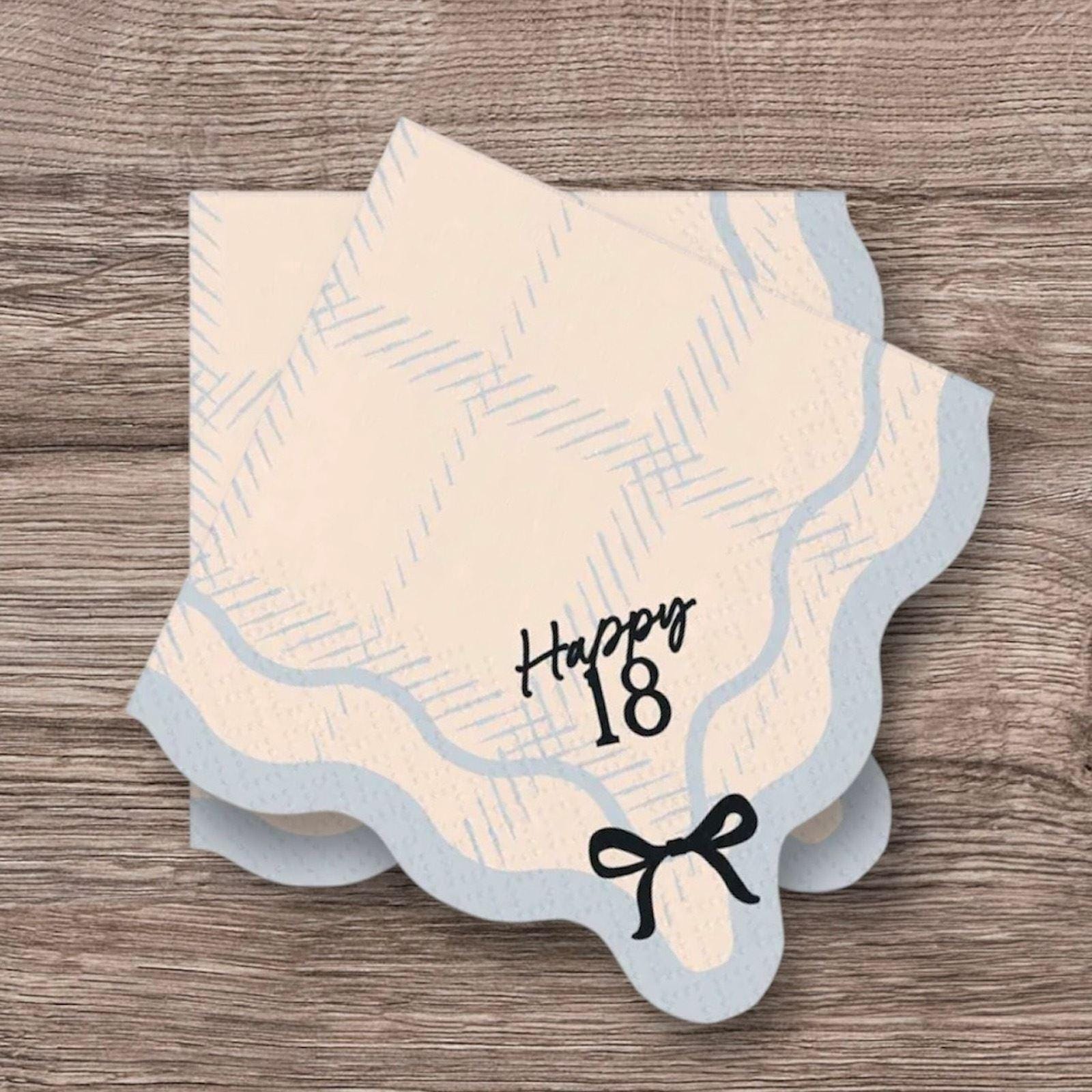 12 Happy 18 Birthday Napkins, Black Bow Design, 18th Birthday Party Napkins, 18th Party Tableware, Age 18 Birthday Partyware Decoration
