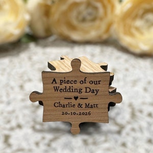 Bomboniere personalizzate con puzzle per matrimonio, bomboniere personalizzate con pezzi di puzzle in legno, etichette ricordo rustiche in legno per il tavolo del matrimonio, decorazioni per il tavolo del matrimonio