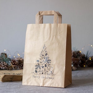 6 sacs-cadeaux d’arbre de Noël, sacs de fête de fête Kraft Brown avec poignées, sacs cadeaux, emballage cadeau, sacs de Noël