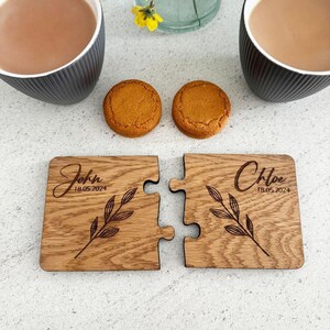 Personalised Coaster With Names Date, Leaf Design, Engraved Wooden Coaster, His Her Gift, Mr Mrs Gift, Anniversary Wedding Gift, Set Of 2 image 5