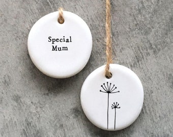 Mini Porcelain Hanging Special Mum Tag, Family Porcelain Keepsake, Mothers Birthday Keepsake Gift, Small Porcelain Gift, Friendship Gift