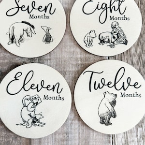12 Wooden Baby Milestone Photo Discs, Winnie the Pooh Newborn Gift ...
