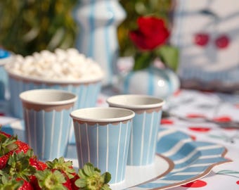Blue Striped Paper Party Cups, Small 9 cl Drink Cups for Birthdays, Kids Parties, Celebrations and Table Styling (Pack of 10)