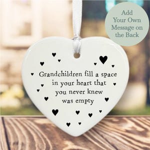 Personalised Porcelain Hanging Heart - Grandchildren, Porcelain Gift Grandma Nana Grandad Keepsake, Hanging Decoration, Keepsake Decoration