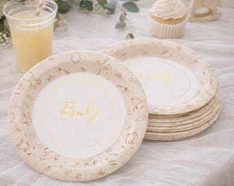 Piatti di carta con orsacchiotto, confezione da 6, 22,5 cm, ideali per baby shower, battesimo, primo compleanno e feste a tema orsacchiotto.