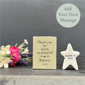 Personalised Matchbox Porcelain Thank You Gift, Star Ornament, Porcelain Keepsake, Thank You Keepsake, Porcelain Boxed Gift, ANY WORDS