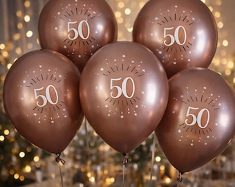 6 Rose Gold 50th Party Balloons, Bronze 50th Birthday Decorations, Age 50 Birthday Party Decorations, Rose Gold Birthday Party