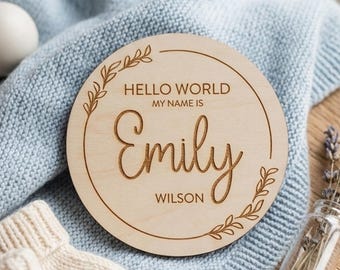 Gepersonaliseerd Welcome to the World houten schijf voor babyaankondiging, nieuwe babyfotorekwisiet en houten aandenken babynaam (10 cm)