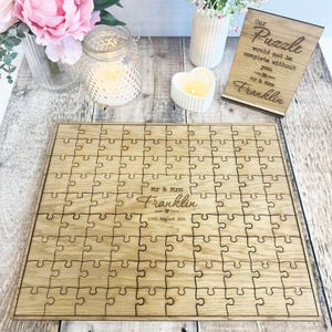 Personalised Framed Jigsaw Guestbook With Sign, Wedding Wood Puzzle Guestbook, Alternative Guestbook, Rustic Keepsake Gift 4 SIZES AVAILABLE
