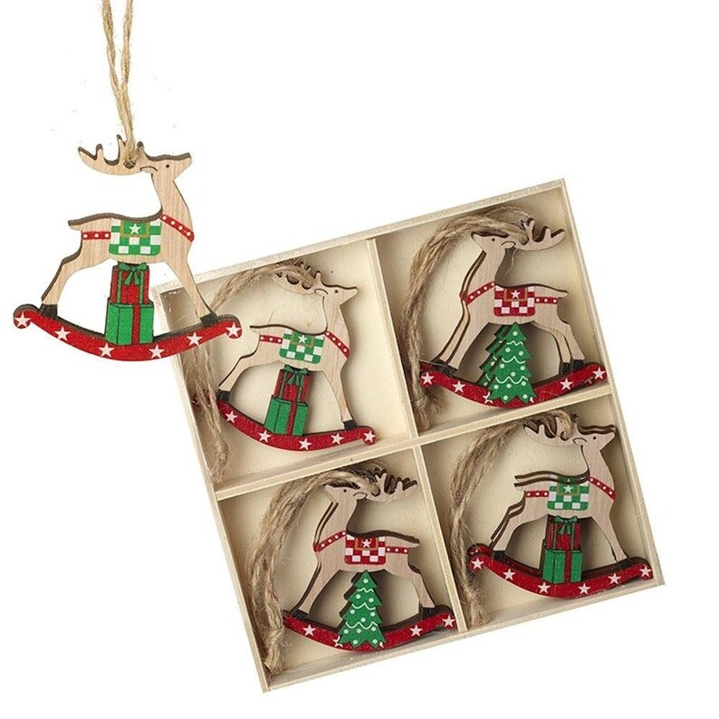 8 Wooden Christmas Reindeer Hanging Decorations Festive Etsy