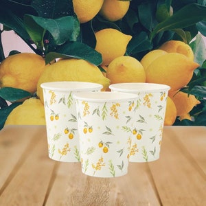 8 bicchieri di carta a forma di limone, bicchieri per barbecue estivi, stoviglie per il tè pomeridiano, bicchieri di carta con motivo botanico a foglia gialla