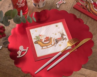 10 Santa And Reindeer Christmas Napkins, Red Christmas Party Napkins, Christmas Tableware, Festive Table Decoration