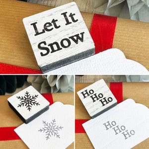 Ambachtelijke kerststempels, Let it Snow-rubberstempel, sneeuwvlokinktstempel, HoHoHo-groetstempel, feestelijke houten stempels voor tags kaarten plakboek