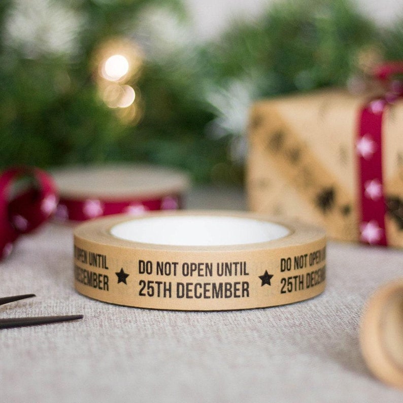 50m Christmas Craft Brown Tape Red Festive Gift Wrap Tape Etsy