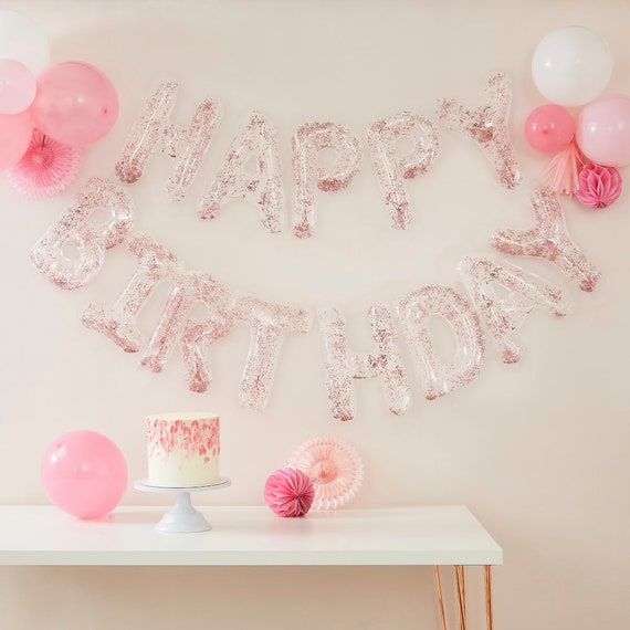 40th Birthday Decorations Party Supplies,40th Birthday Balloons Rose Gold,Rose Gold Hang Happy Birthday Alphabet Balloons Banner,Gold Confetti Balloons,40th Birthday for Women