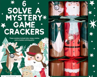 Solve a Mystery Game Christmas Crackers, Festive Paper Party Tableware, 30cm Crackers with Clues for Christmas Dinner, Set of 6