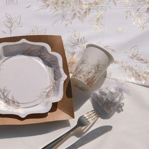10 bicchieri per feste in carta con fogliame dorato, stoviglie per feste di nozze botaniche, bicchieri per feste in lamina d'oro, bicchieri con foglie neutre