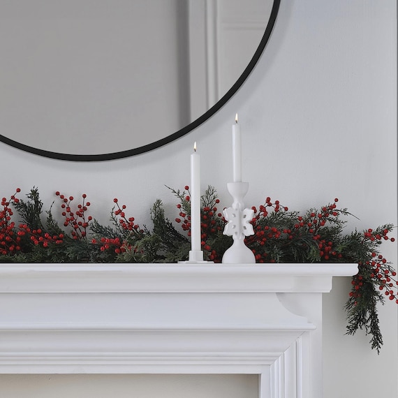 Ghirlanda Natalizia Artificiale Con Bacche Rosse E Foglie - 2 Pezzi Da 180 Cm, Per Decorare Porte, Camino E Scale