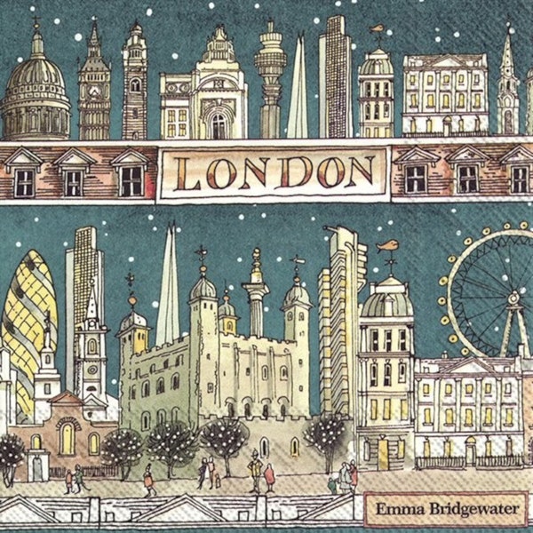 20 grandes serviettes en papier Londres la nuit, vaisselle fête britannique, serviettes fête du couronnement des rois, serviettes paysage Londres